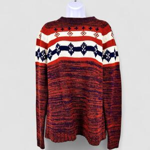 VTG National Mens Nordic Scandi Fair Isle Sweater Size L Orange Grandpacore